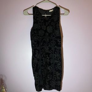 Black Velvet Fitted Dress with Floral Design